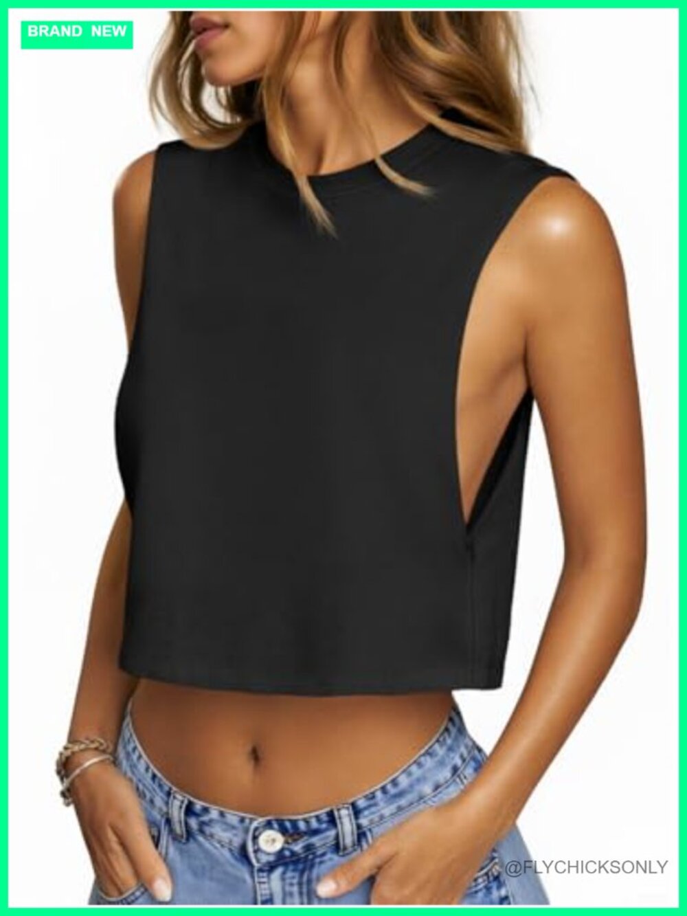Fisoew Womens Cropped Tank Top Boxy Loose Fit Sleeveless Workout Casual Summer